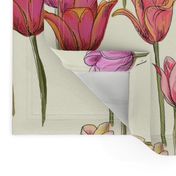 dutch tulips-pink and red on ivory