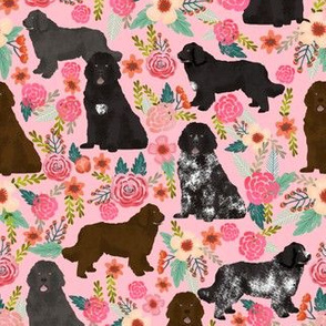 newfoundland dogs fabric dog florals fabric cute black landseer brown and grey newfoundlands