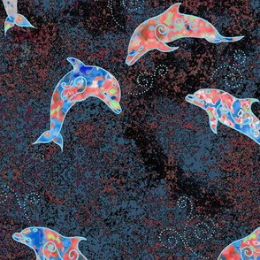 dancing dolphins - black with coral and blue