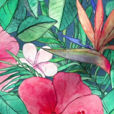 Classic Tropical Floral with Pink Flowers large