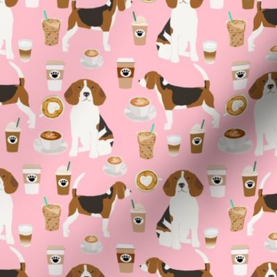 beagle coffee pink fabric cute pet dog latte iced coffees fabric