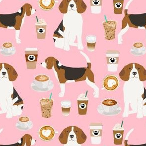 beagle coffee pink fabric cute pet dog latte iced coffees fabric
