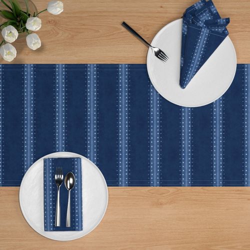 Table Runner Blue Indigo Shibori Tie Dye Boho Square Japanese Cotton Sateen