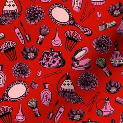 vintage beauty // red and pink valentines beauty girls makeup fabrics cute love fabric