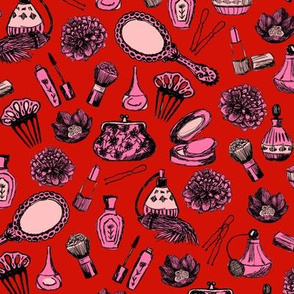 vintage beauty // red and pink valentines beauty girls makeup fabrics cute love fabric