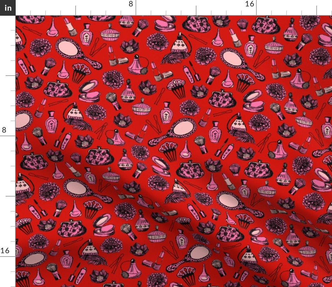 vintage beauty // red and pink valentines beauty girls makeup fabrics cute love fabric