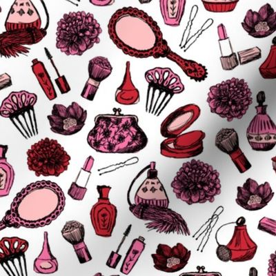 vintage makeup // beauty brush florals nails lipstick cute girls fabrics