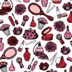 vintage makeup // beauty brush florals nails lipstick cute girls fabrics