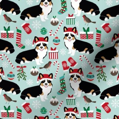 corgi christmas tri colored christmas fabric mint red and green fabrics