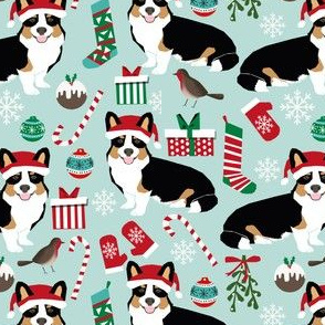 corgi christmas tri colored christmas fabric mint red and green fabrics