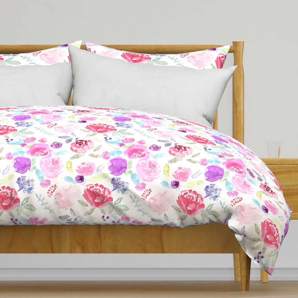 Watercolour Florals Vibrant on White XLARGE