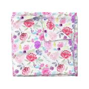 Watercolour Florals Vibrant on White XLARGE