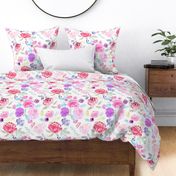 Watercolour Florals Vibrant on White XLARGE