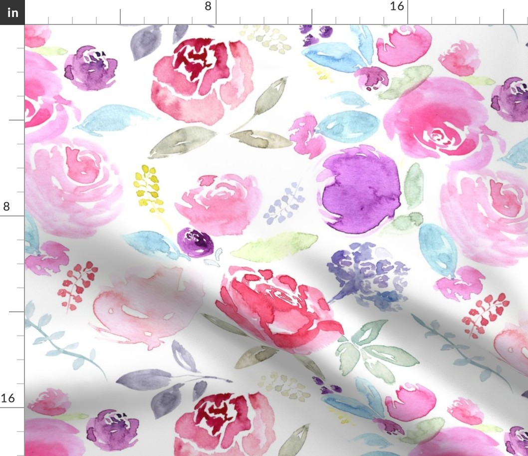 Watercolour Florals Vibrant on White XLARGE