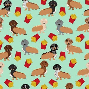 doxie hot dogs and fries fabric cute mint dachshund fabrics funny cute dog design