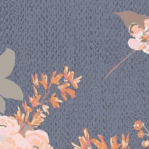 salmon peach floral textured grey