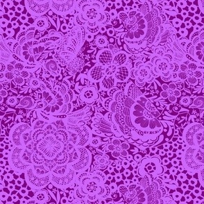 Purple floral lace with birds, Bohemian Violet lace