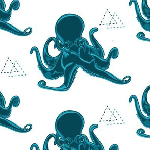 Blue Octopus on White