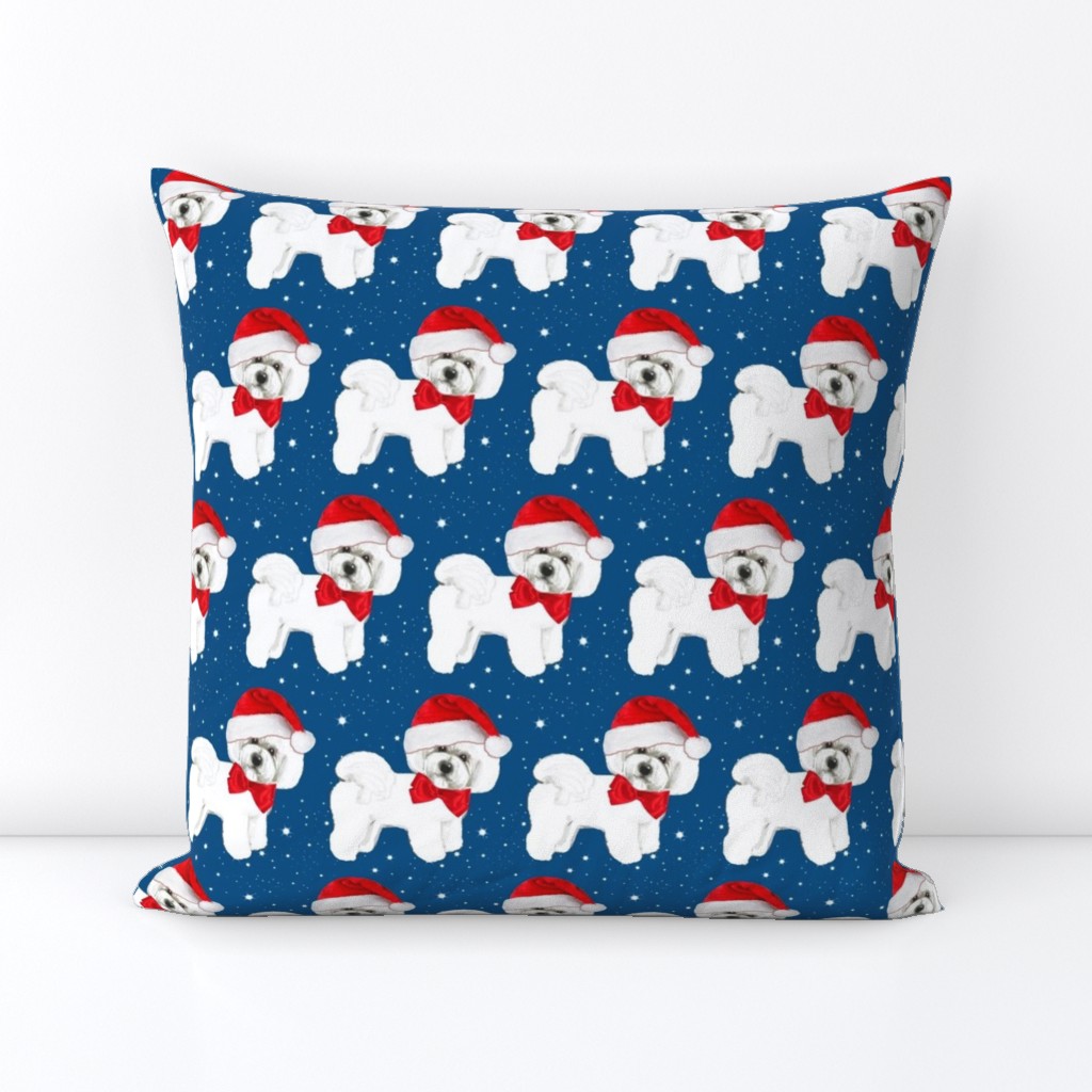 Santa // Christmas dog,  Bichon Frise // dog // with red bow and santa hat