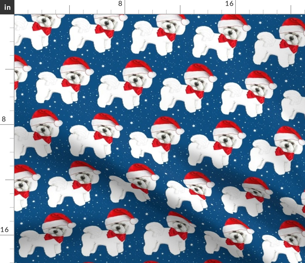 Santa // Christmas dog,  Bichon Frise // dog // with red bow and santa hat