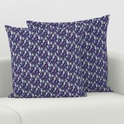 Extra Super Tiny Dinosaurs and Roses on Dark Blue Purple