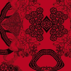 HHH7E - Large  -  Hand Drawn Healing Arts Lace in Black on Rustic Red