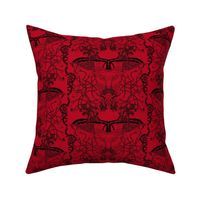 HHH7F - Large - Hand Drawn Healing Arts Lace in Black on Rustic Red