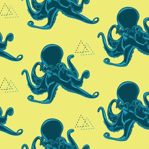 Blue Octopus on Yellow