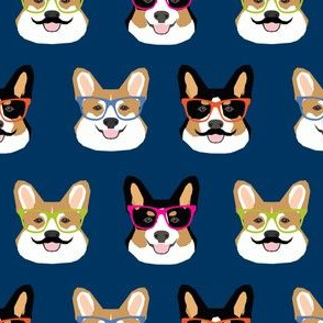 corgi dog fabric cute mustache and dogs fabric glasses dogs fabric