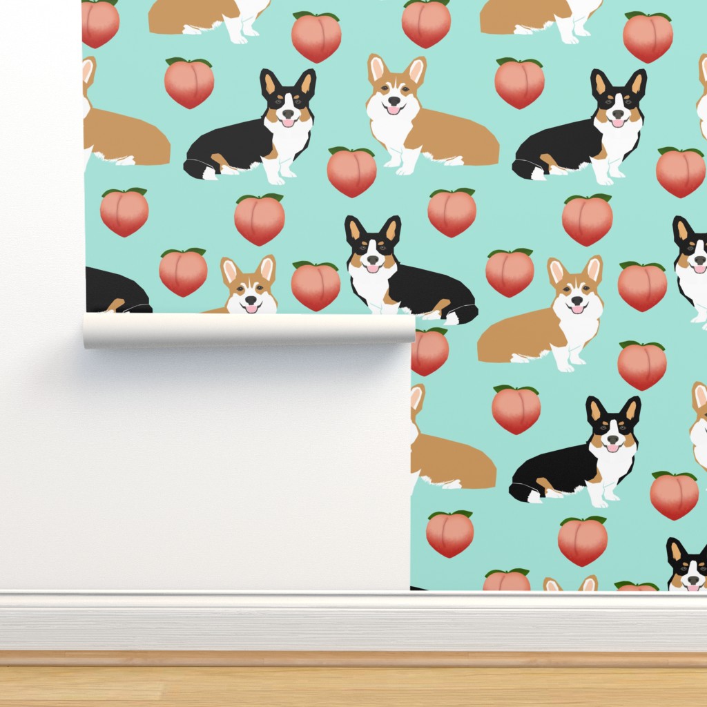corgis cute peach emoji corgi fabric Wallpaper | Spoonflower