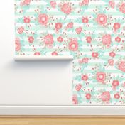 painted stripes florals mint coral nursery fabric girls nursery design
