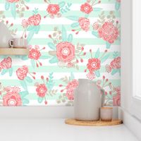 painted stripes florals mint coral nursery fabric girls nursery design