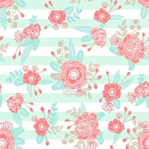 painted stripes florals mint coral nursery fabric girls nursery design