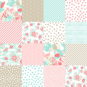 quilt squares coral mint pink khaki quilt squares baby blanket cute girls nursery baby girl