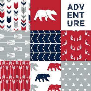 adventure woodland  wholecloth  || navy,red,grey