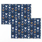 french bulldog faces navy blue cute dogs pet dog design best frenchies fabric