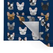 french bulldog faces navy blue cute dogs pet dog design best frenchies fabric