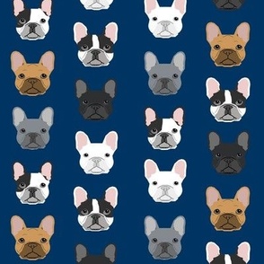 french bulldog faces navy blue cute dogs pet dog design best frenchies fabric