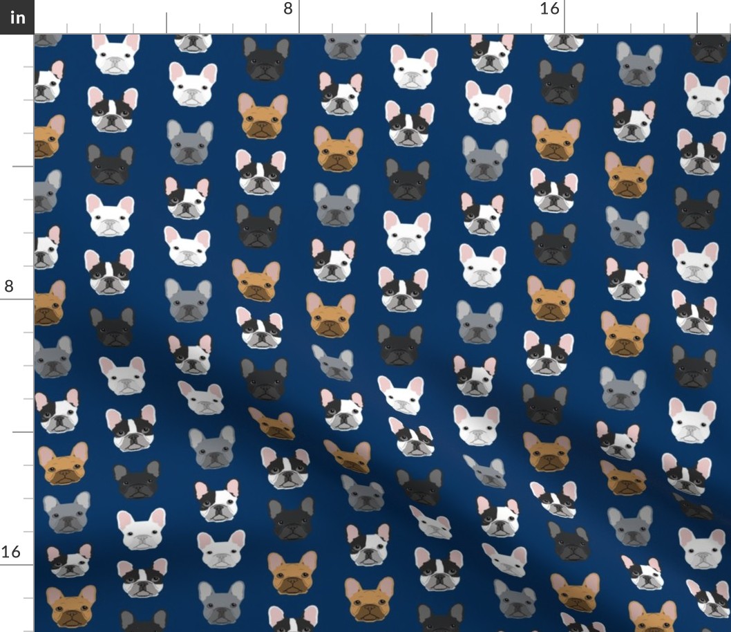 french bulldog faces navy blue cute dogs pet dog design best frenchies fabric