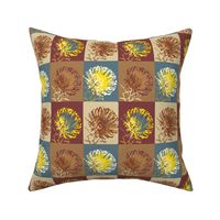 16-11B Protea Floral Botanical || Teal African Safari Slate Blue Camel Brown Garden Gardener_Miss Chiff Designs