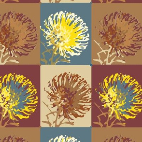 16-11B Protea Floral Botanical || Teal African Safari Slate Blue Camel Brown Garden Gardener_Miss Chiff Designs
