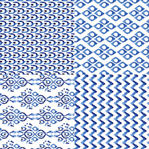17-02G 54" Blue Watercolor Indigo Boho  Ikat Tea Towels