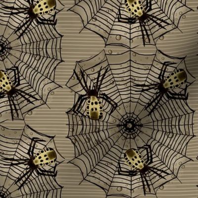 Eerie Arachnid Spider Trio / Web - Sepia Gold   