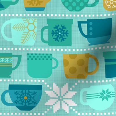 Snow Day Cocoa Mugs & Fuzzy Sweaters - Mint and Gold