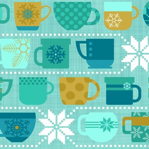 Snow Day Cocoa Mugs & Fuzzy Sweaters - Mint and Gold