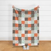 woodland patchwork - mint/dark brown/tan/citrus orange