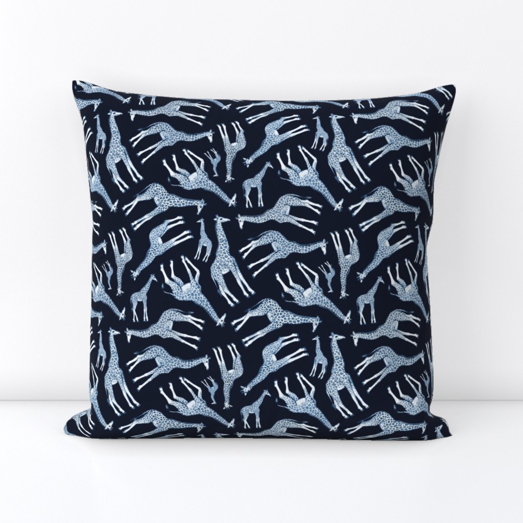 Little Ditsy Navy Blue Giraffes on Dark