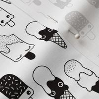 Colorful sweet summer ice cream popsicle sugar kawaii illustration black and white