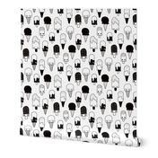 Colorful sweet summer ice cream popsicle sugar kawaii illustration black and white