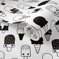 Colorful sweet summer ice cream popsicle sugar kawaii illustration black and white